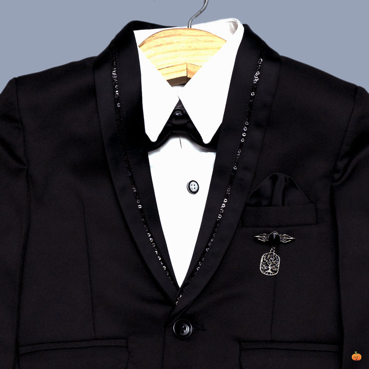 Solid Design Black Boys Tuxedo Close Up View