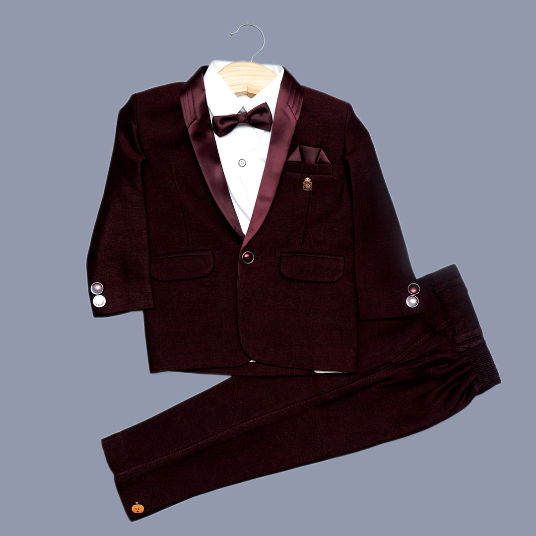 Solid Wine Bow Tie Boys Tuxedo Front View