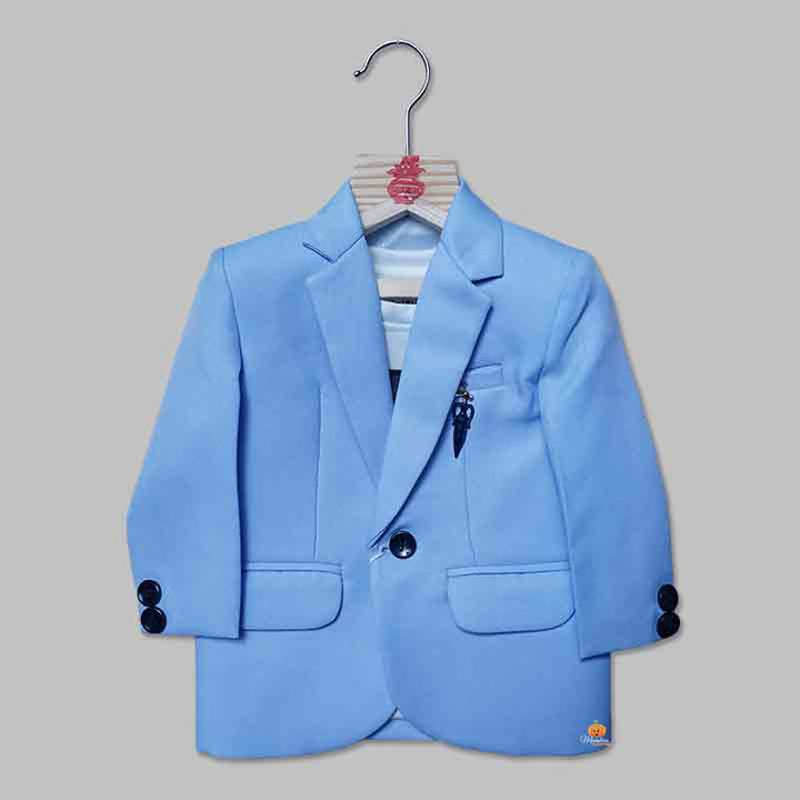 Blue Blazer For Boys With Half Sleeves T-Shirt Front View
