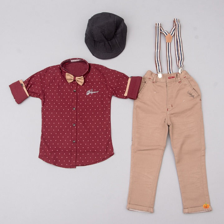 Party Wear Dress for Boys with Suspender & Cap Full View