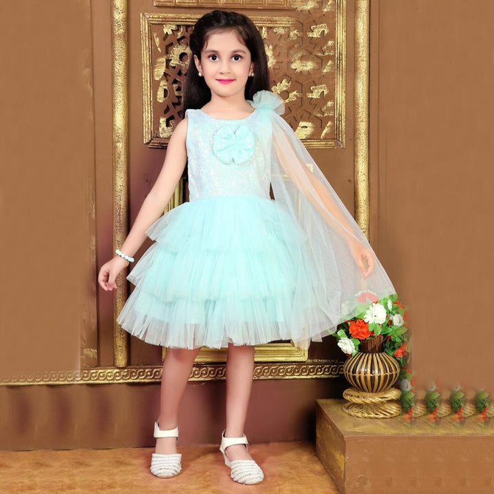 Sequin Layered Frock for Girls Model Front View