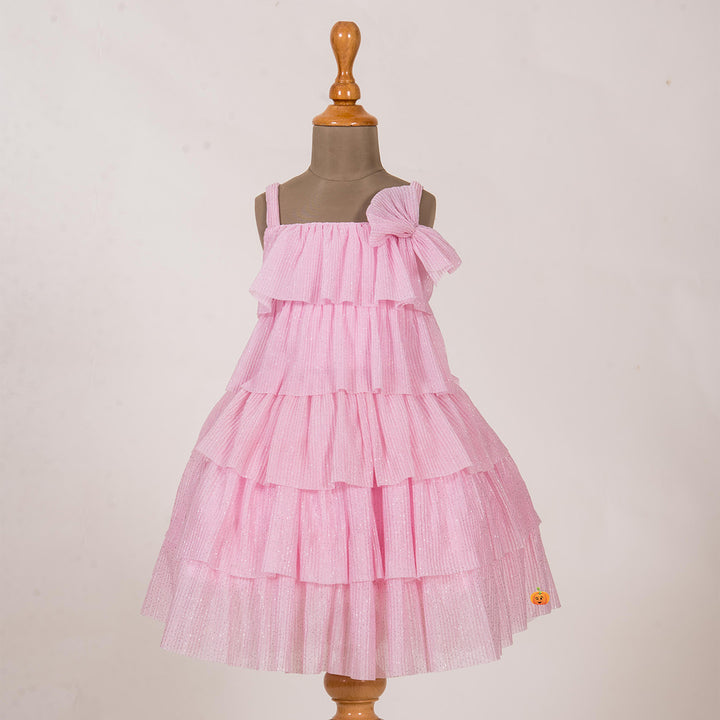 Pink Layered Frock for Girls Front View