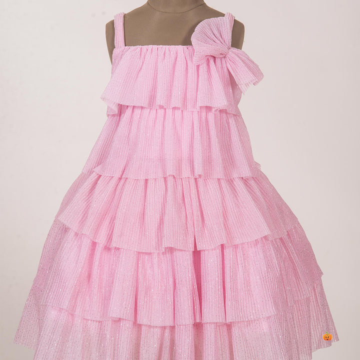 Pink Layered Frock for Girls Close Up View