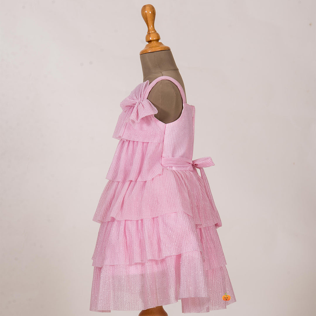 Pink Layered Frock for Girls Side View