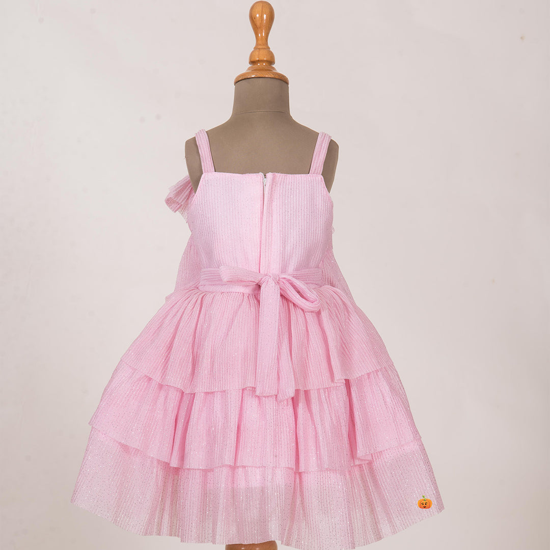 Pink Layered Frock for Girls Back View