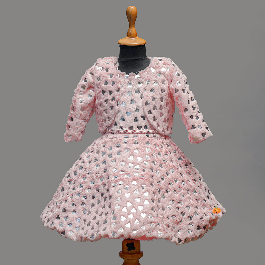 Pink Winter Wear Girls Frock Front View