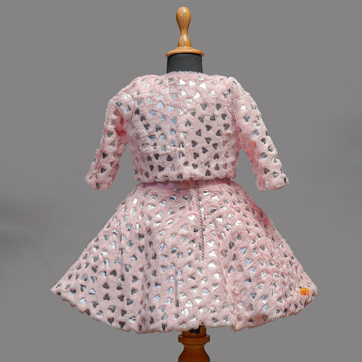 Pink Winter Wear Girls Frock Back View