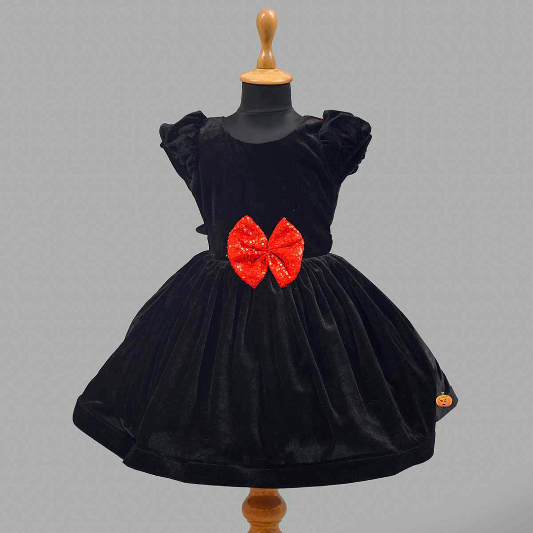 Black Bow Design Girls Frock Front View