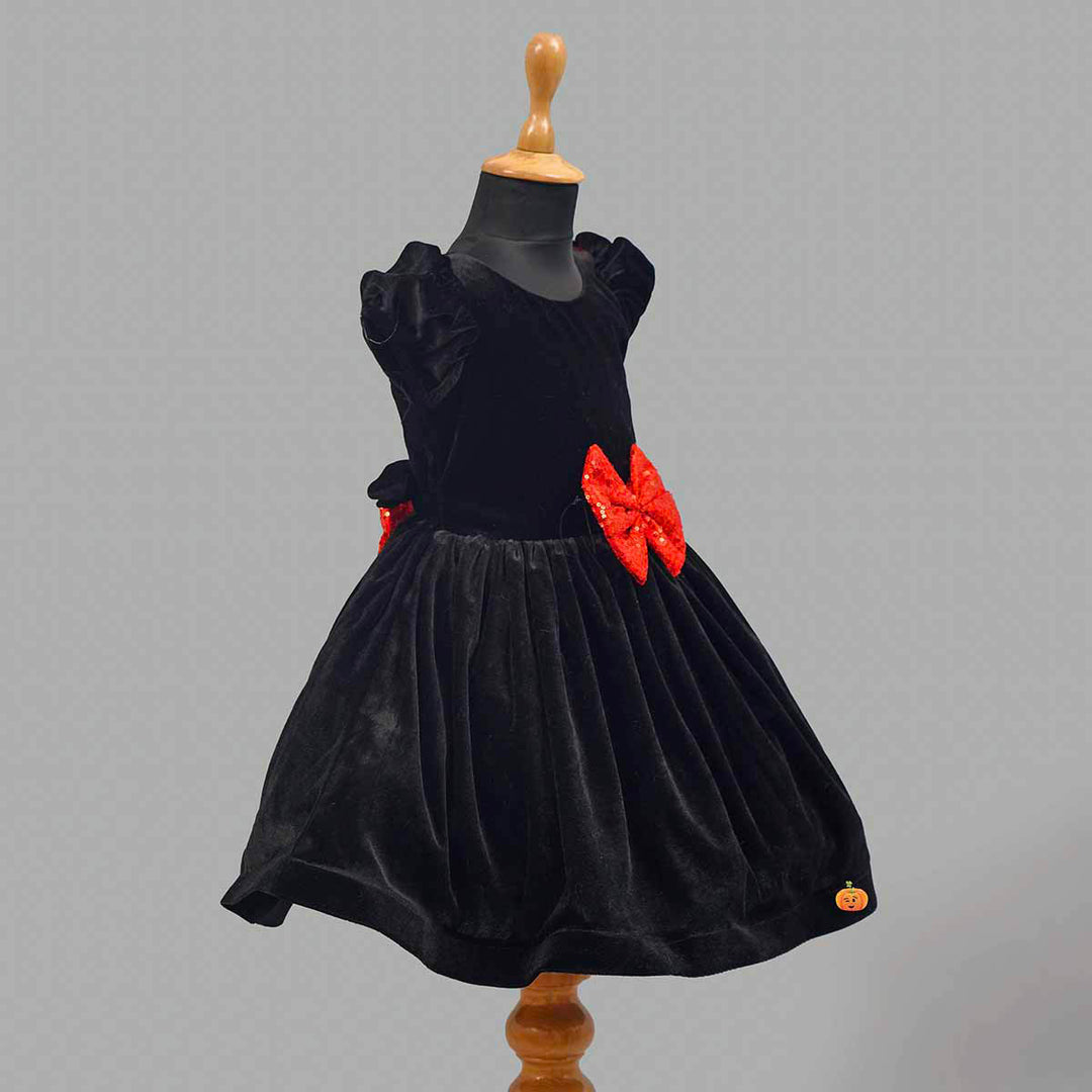 Black Bow Design Girls Frock Side View