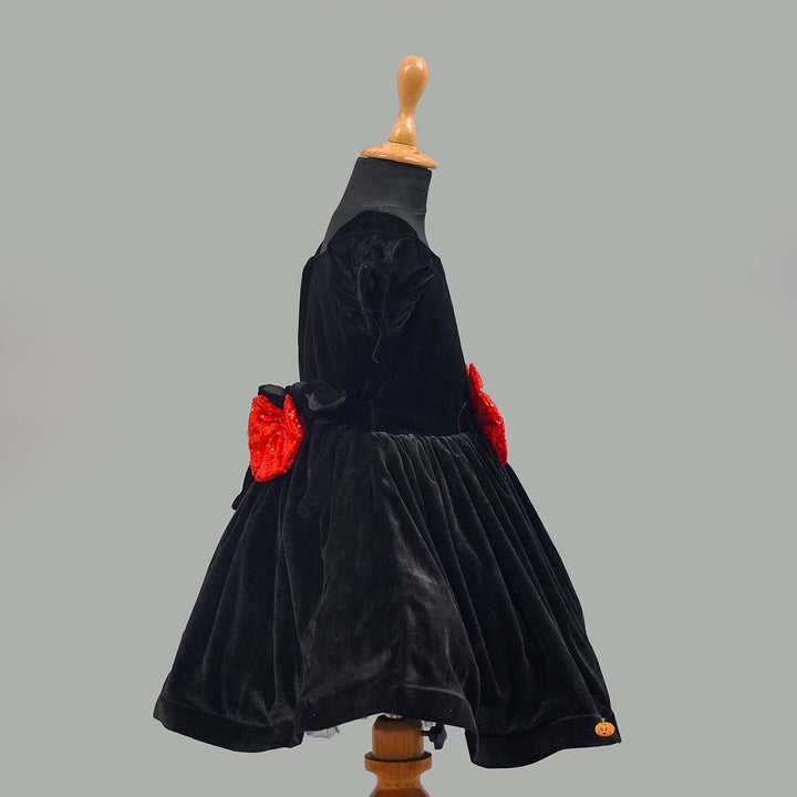 Black Bow Design Girls Frock Side View