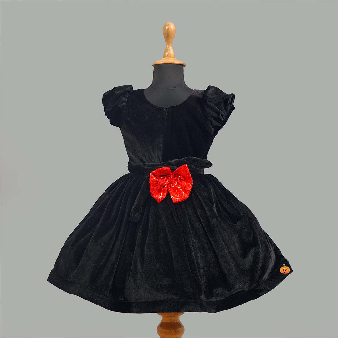 Black Bow Design Girls Frock Back View