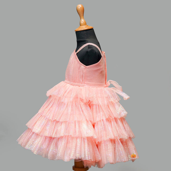 Peach One Shoulder Girls Frock Side View 