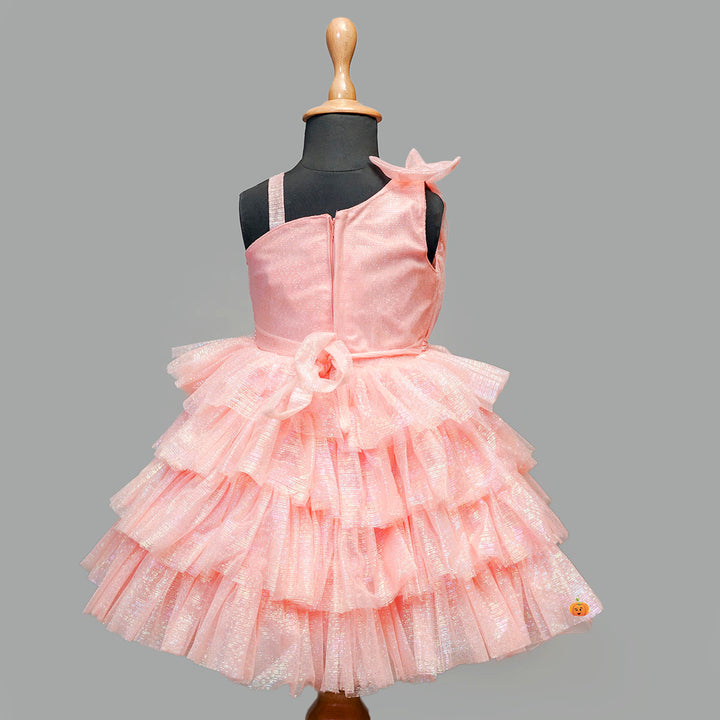 Peach One Shoulder Girls Frock Back View 