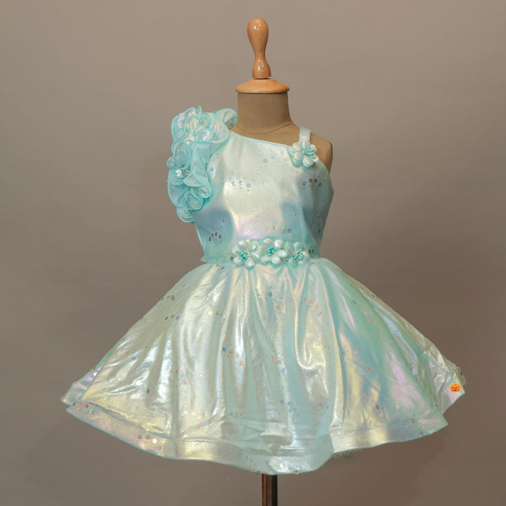 Sea Green Girls Party Wear Frock For Kids
