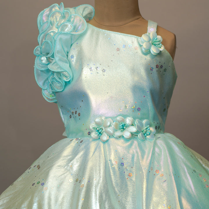 Sea Green Girls Party Wear Frock For Kids