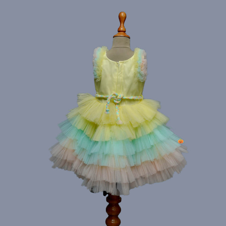 Lemon & Multi Layered Sequin Girls Frock Back View