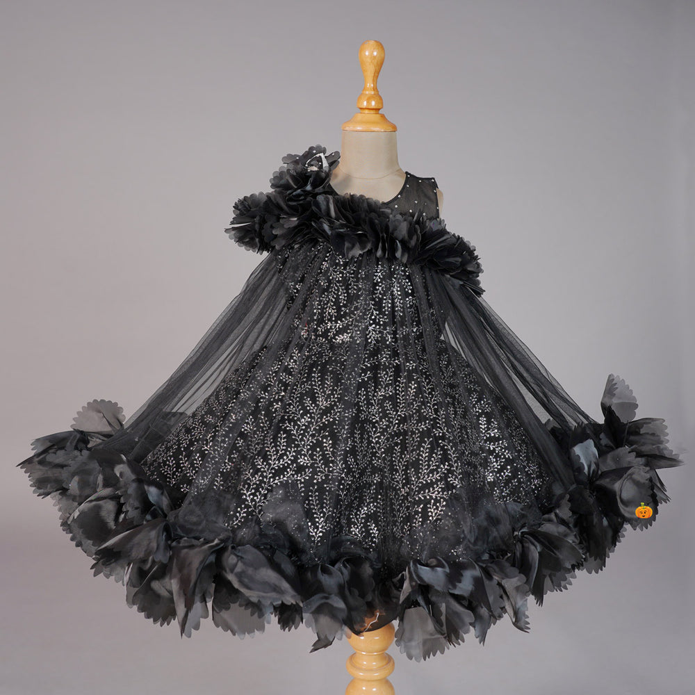 Black Frill Girls Frock Front View