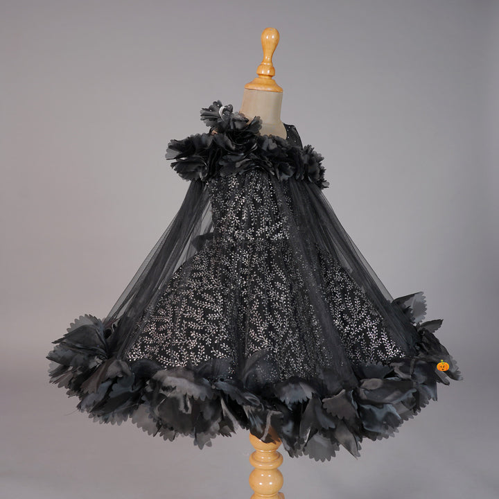 Black Frill Girls Frock Side View