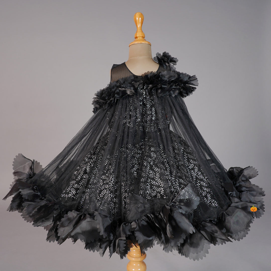 Black Frill Girls Frock Back View