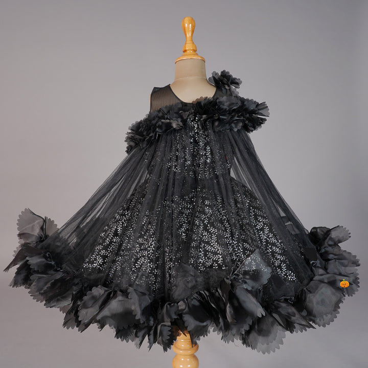 Black Frill Girls Frock Back View
