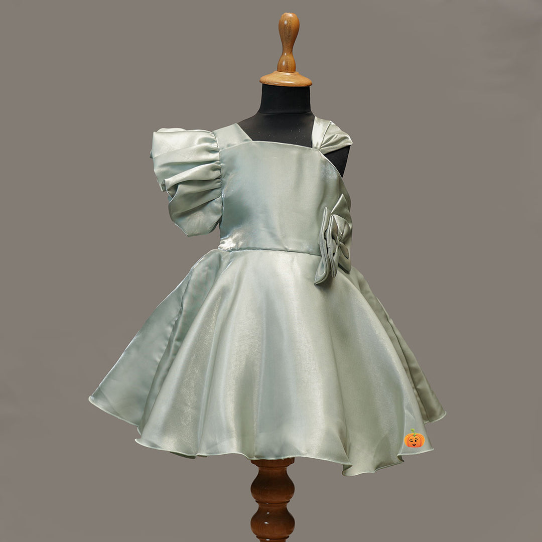 Ruffled One Shoulder Girls Frock Front View