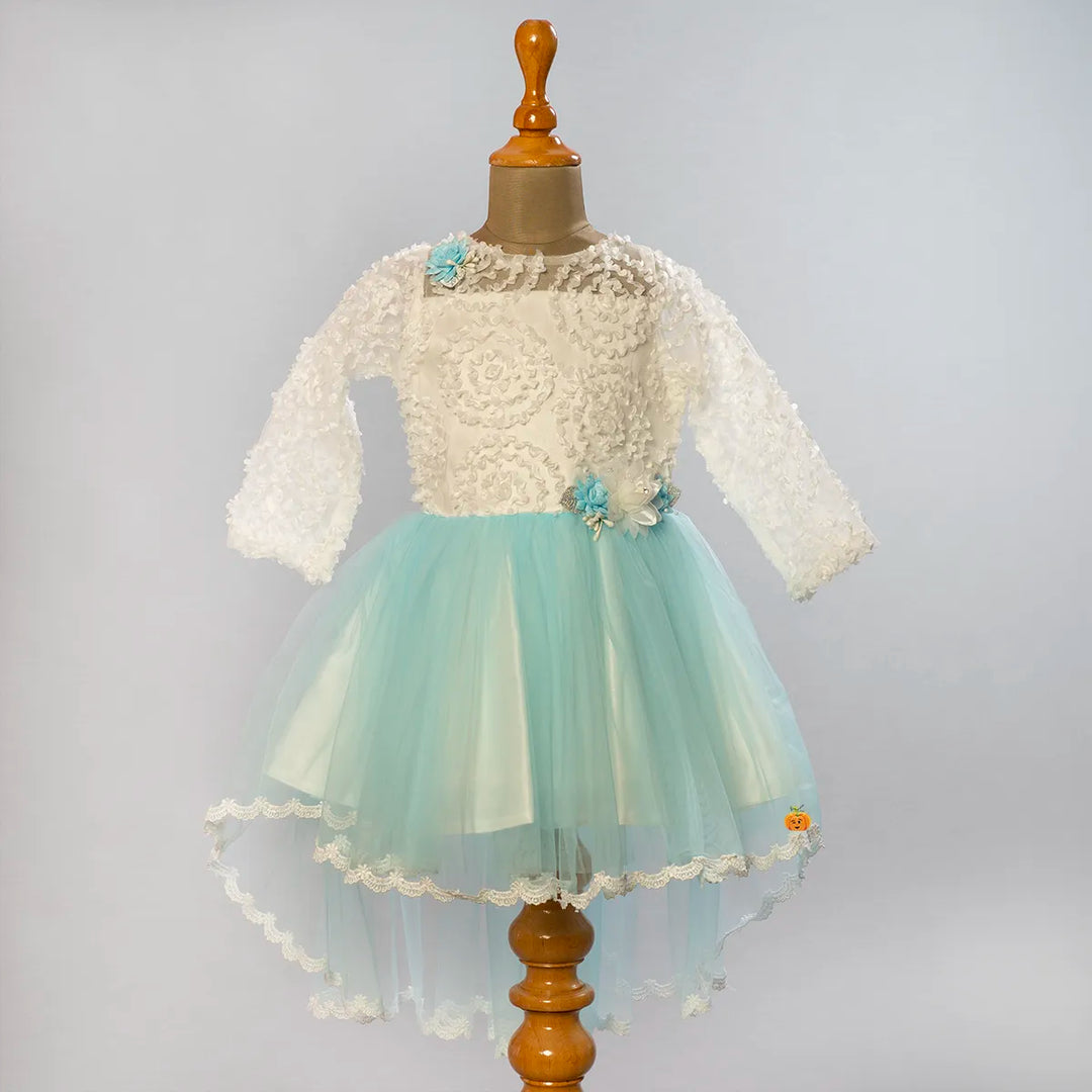 Turquoise High Low Girls Frock Front View