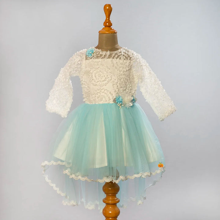 Turquoise High Low Girls Frock Front View