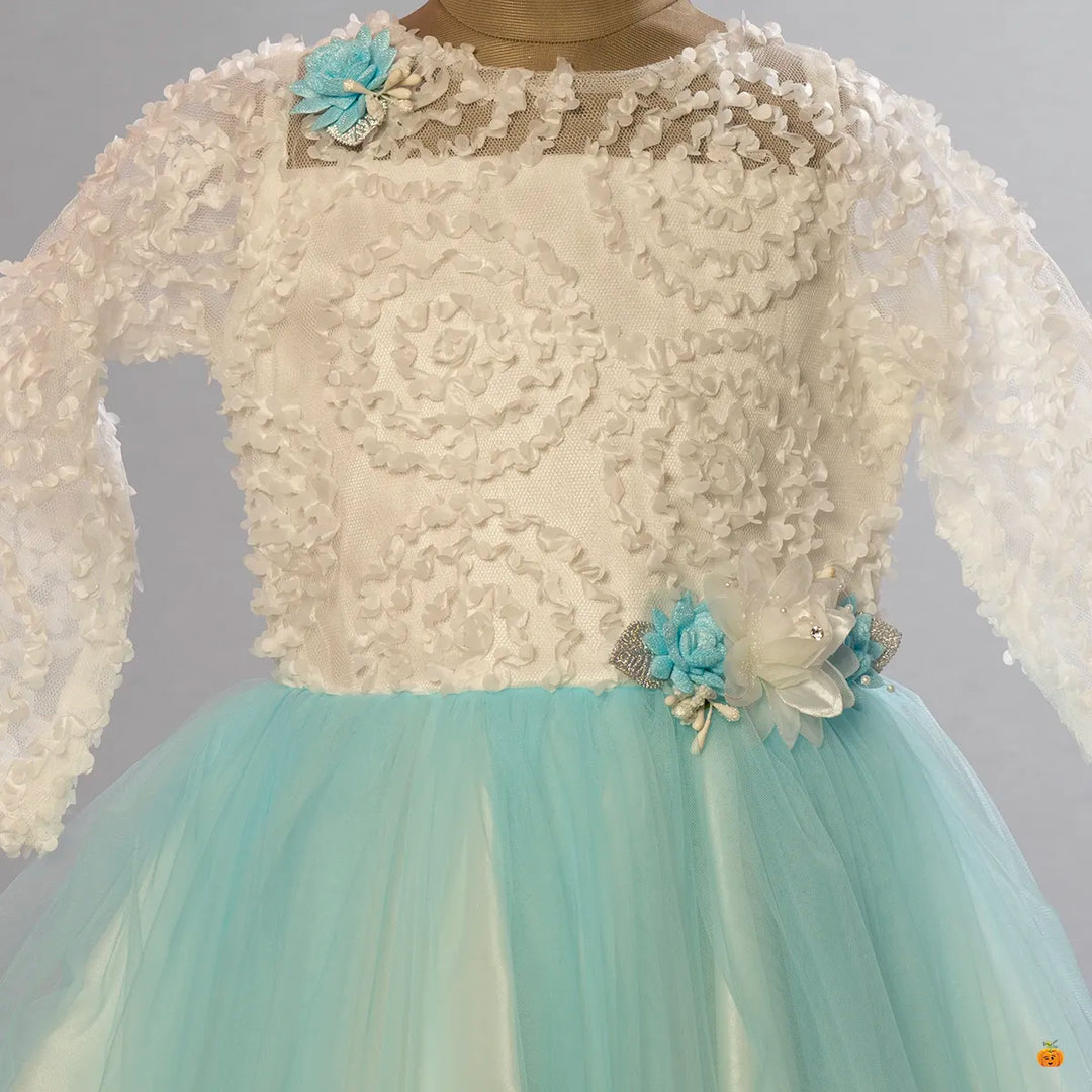 Turquoise High Low Girls Frock Close Up View