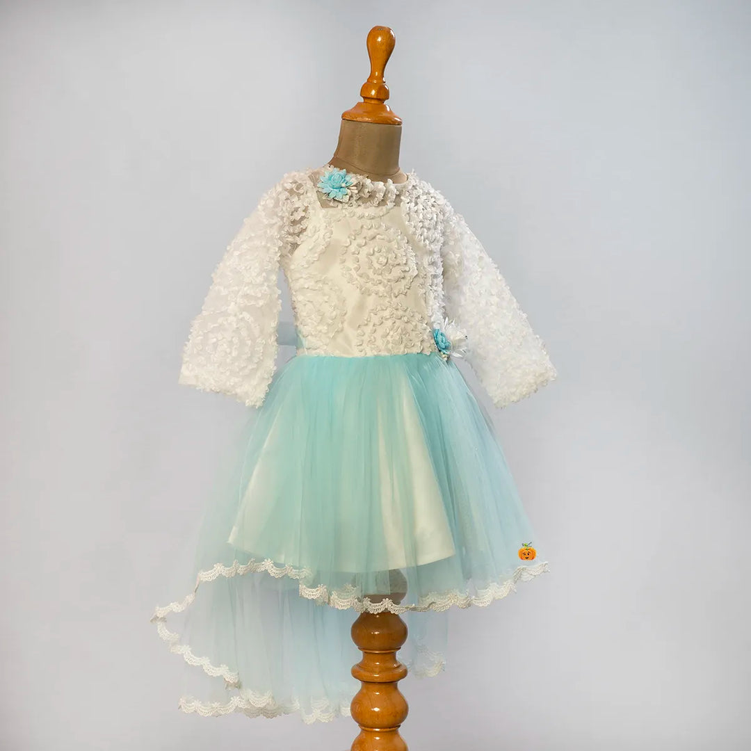 Turquoise High Low Girls Frock Side View