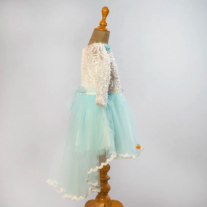 Turquoise High Low Girls Frock Side View