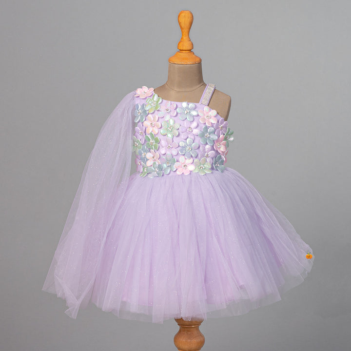 Floral Embossed Net Girls Frock Front View