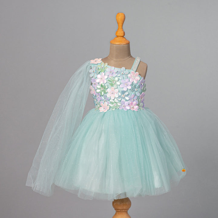 Floral Embossed Net Girls Frock Front View