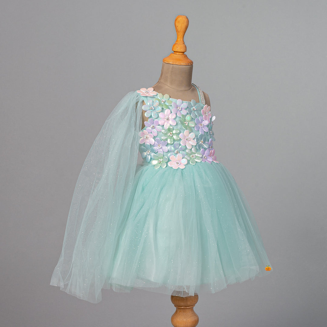 Floral Embossed Net Girls Frock Side View
