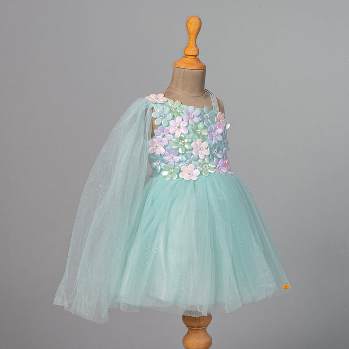 Floral Embossed Net Girls Frock Side View