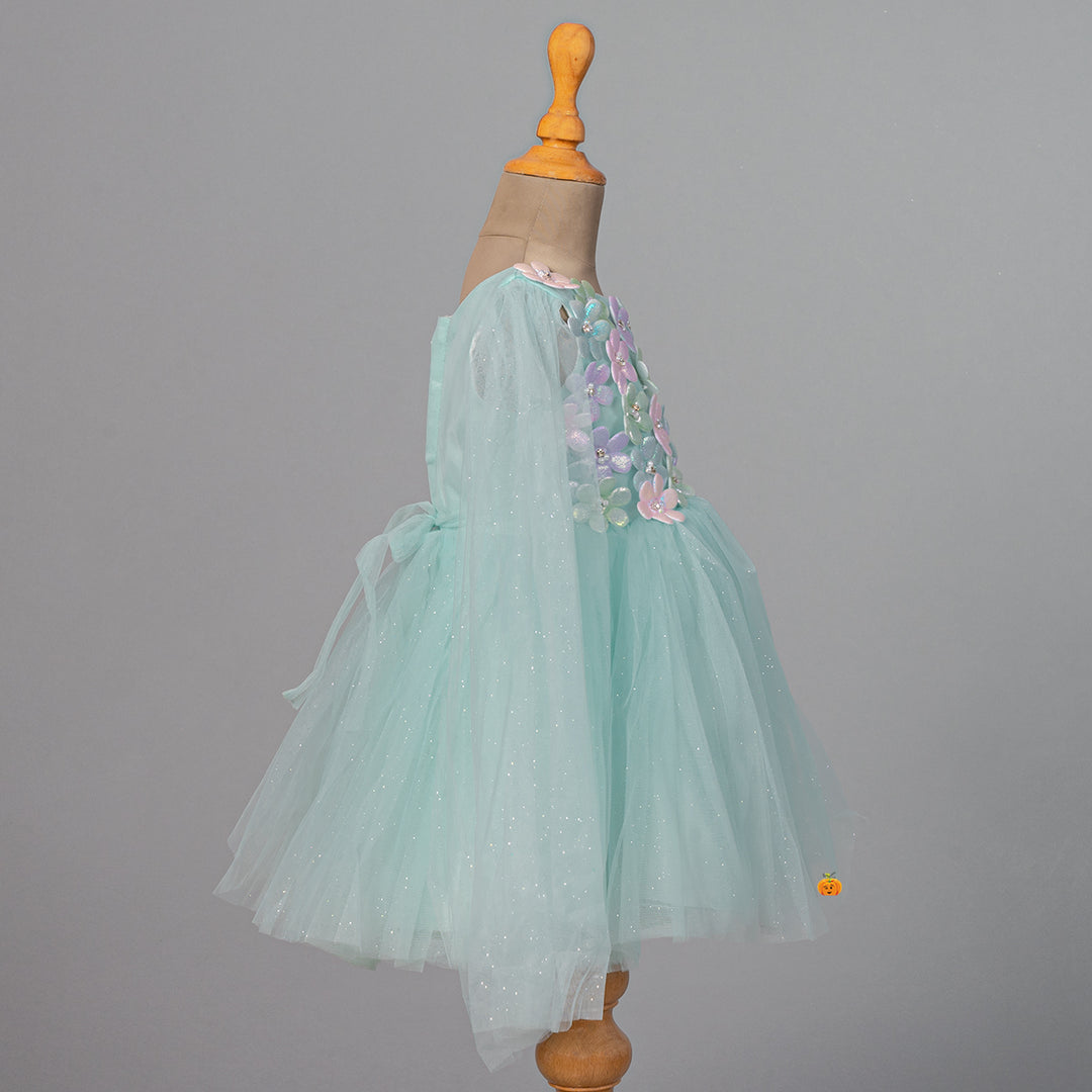 Floral Embossed Net Girls Frock Side View