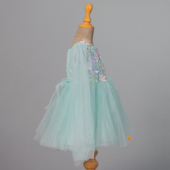 Floral Embossed Net Girls Frock Side View