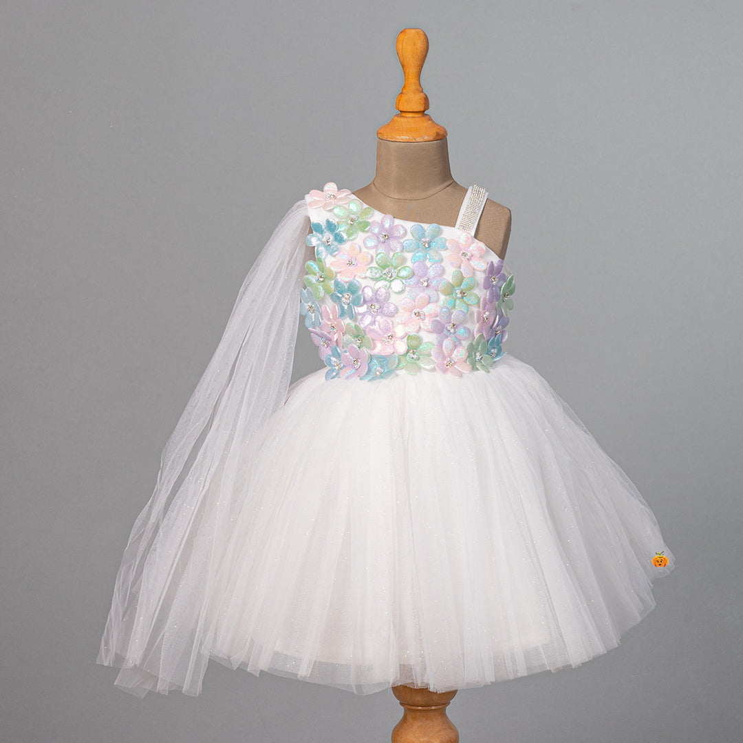 Floral Embossed Net Girls Frock Front View
