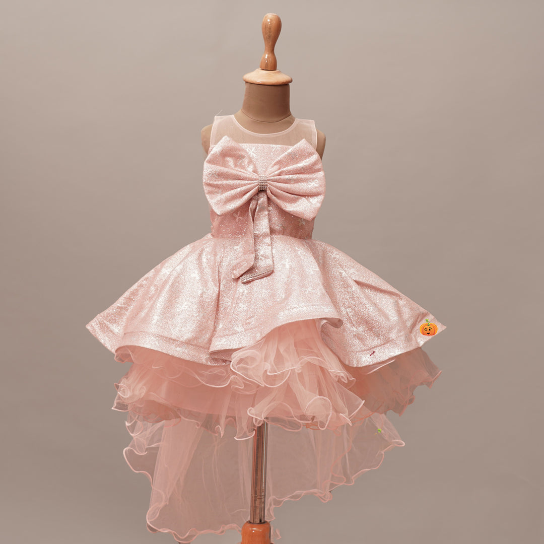 Party Wear Girls Frock with Bow Design Variant Front View