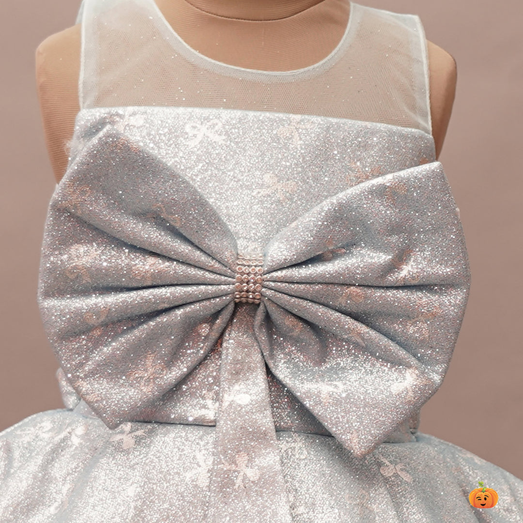 Party Wear Girls Frock with Bow Design Close Up View