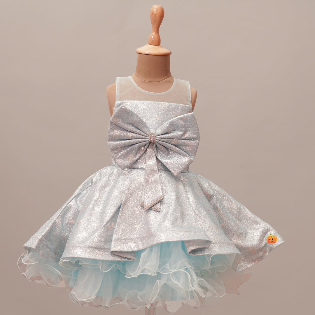 Party Wear Girls Frock with Bow Design Top View