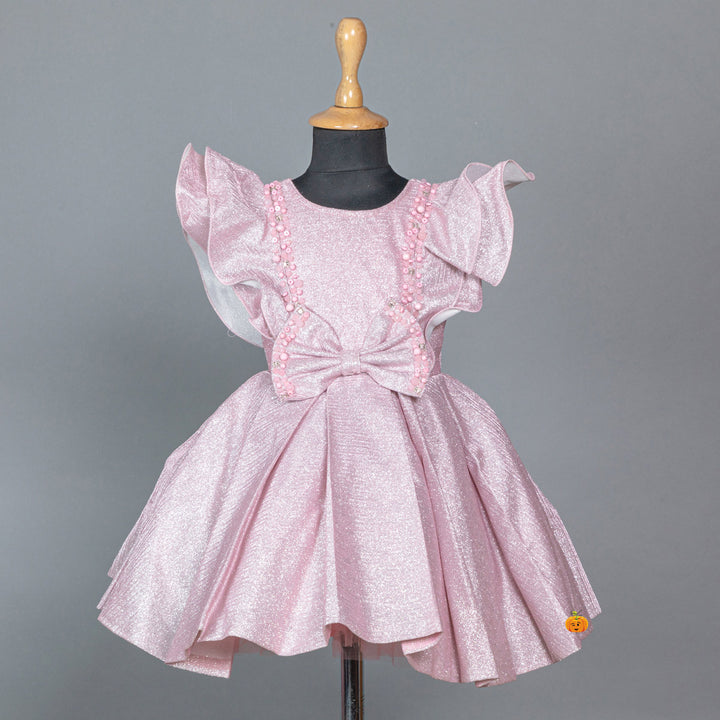 Onion Ruffled Sleeves & Bow Girls Frock Front View