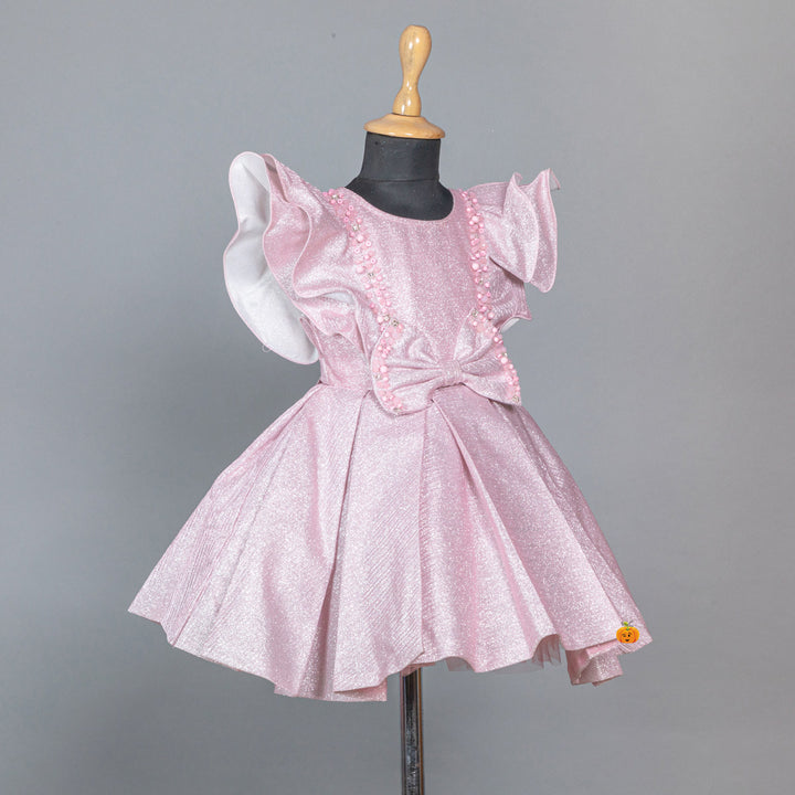 Onion Ruffled Sleeves & Bow Girls Frock Side View