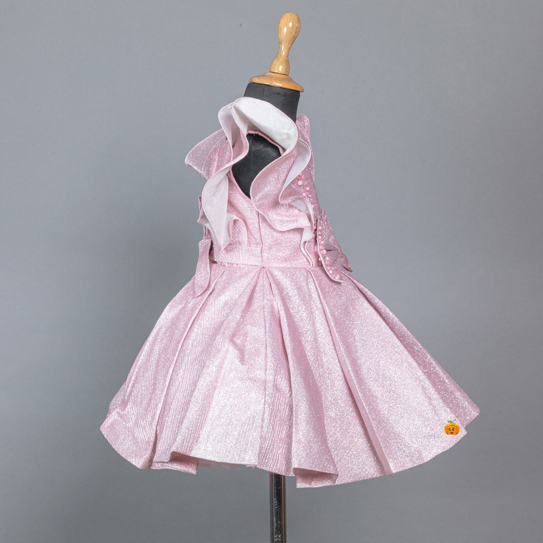 Onion Ruffled Sleeves & Bow Girls Frock Side View