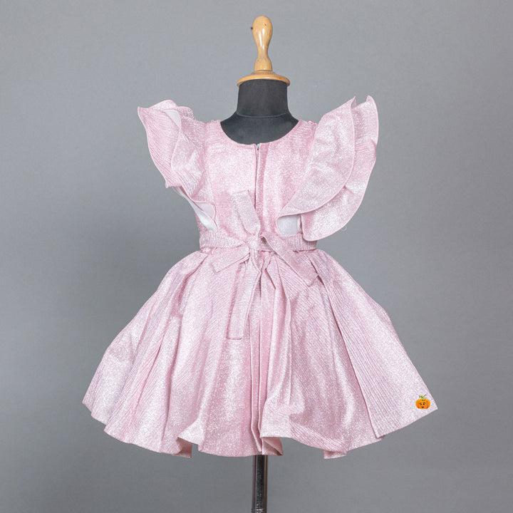 Onion Ruffled Sleeves & Bow Girls Frock Back View