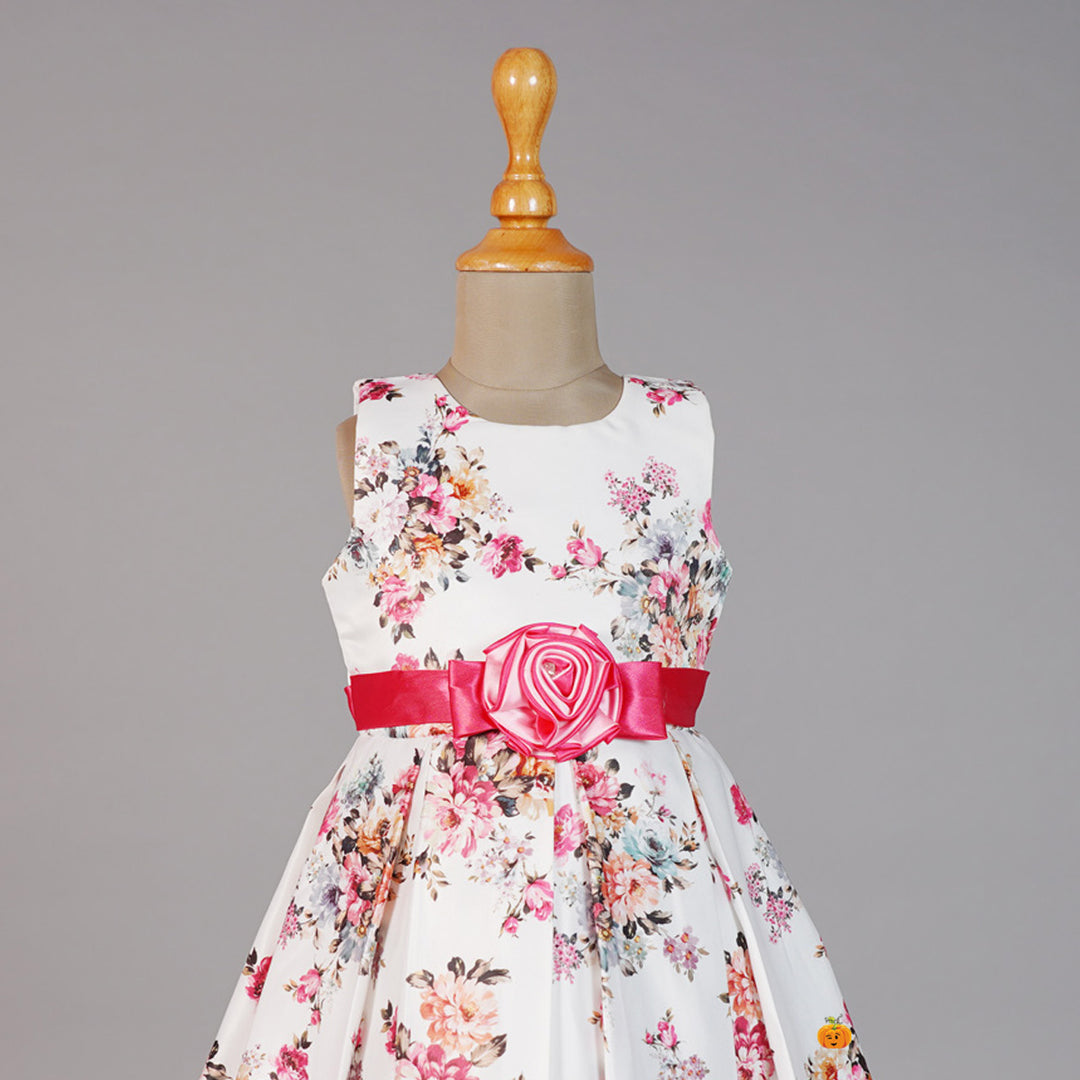 Rani Floral Print Girls Frock Close Up View