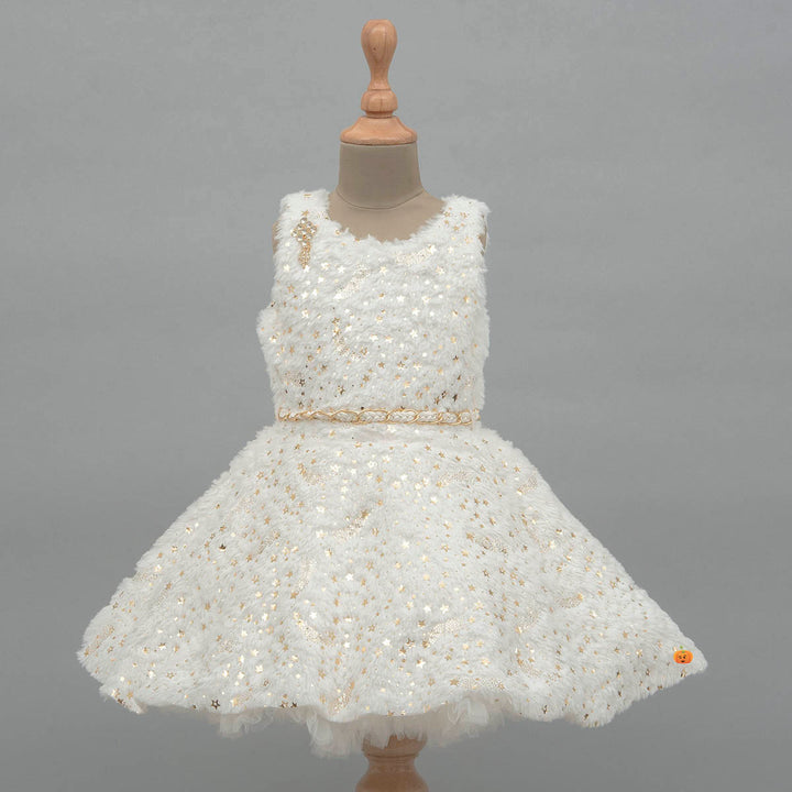 Cream Furry Girls Frock Front View