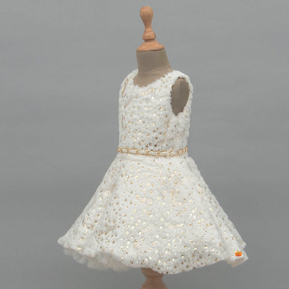 Cream Furry Girls Frock Side View
