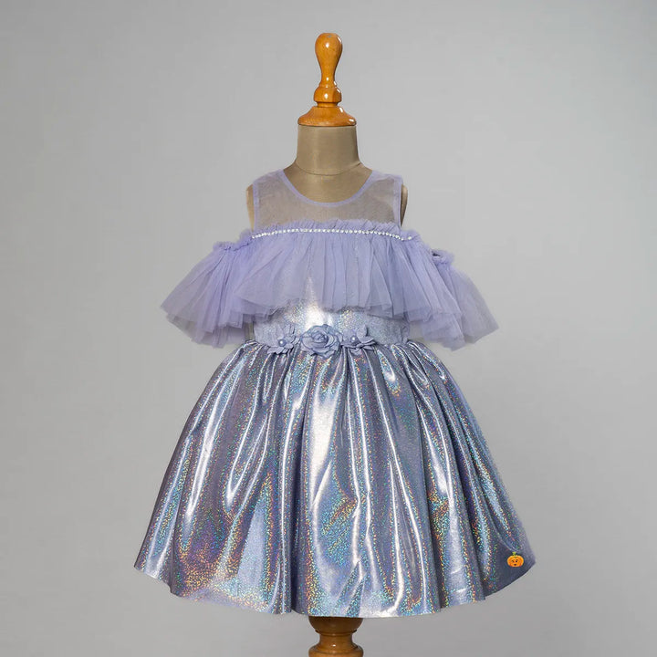 Purple Shimmery Girls Frock Front View