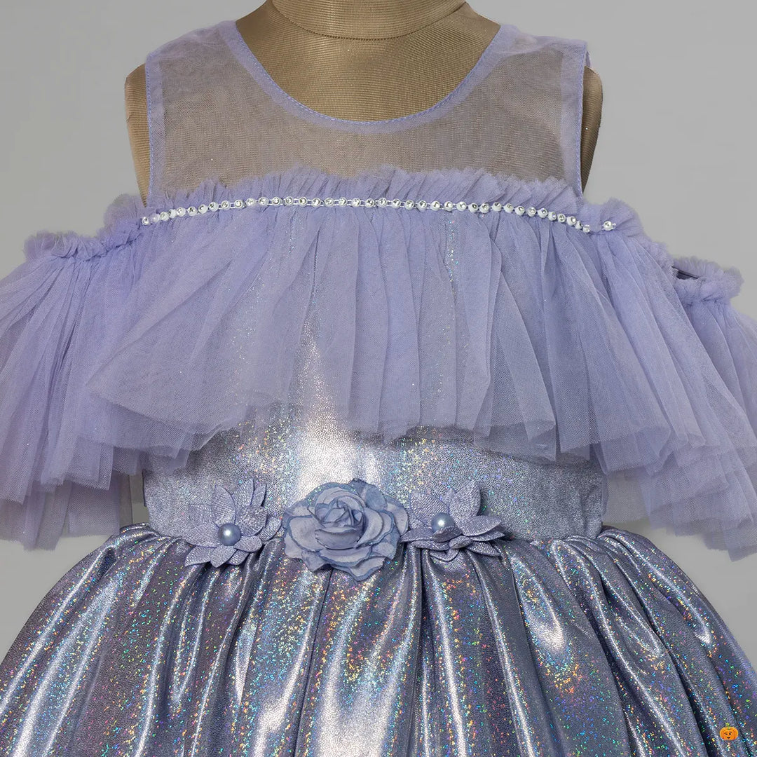 Purple Shimmery Girls Frock Close Up View