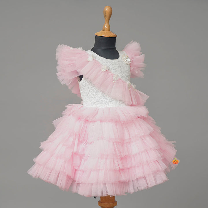 Pink Layered Sequin Girls Frock Side View